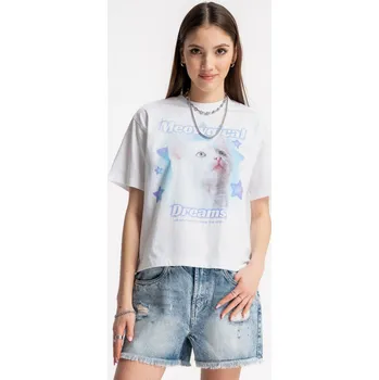 Dívčí tričko Reporter Young | Dívčí bílé tričko s kontrastním potiskem KOČKY - Barva BÍLÁ, Velikost 164 251-0440G-50-200-1