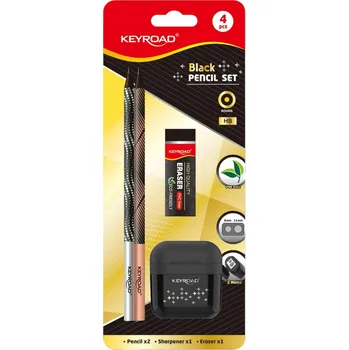 Grafitová tužka Školní sada KEYROAD Black Pencil Set tužky, guma, ořezávátko