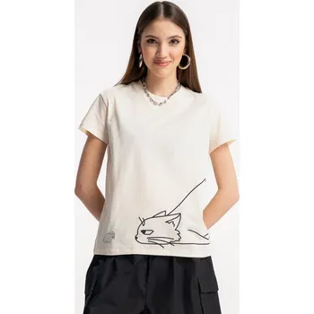 Dívčí tričko Reporter Young | Dívčí béžové tričko s potiskem KOČKY na přední straně - Barva BÉŽOVÁ, Velikost 134/140 251-0440G-55-220-1