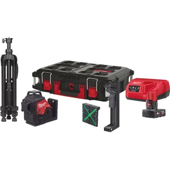 Měřící laser Milwaukee M123PLSKIT-401P - Sada laseru M12™ 360° se zeleným paprskem se 3 rovinami a příslušenství