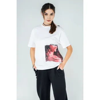 Dívčí tričko Reporter Young | Dívčí bílé oversize tričko s barevným potiskem ‚LEFT UNSAID‘ - Barva BÍLÁ, Velikost 164 243-0440G-11-200-1