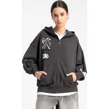 Dívčí mikina Reporter Young | Dívčí tmavě šedá mikina s kapucí a potiskem - Barva TMAVĚ ŠEDÁ, Velikost 170 251-0555G-05-190-1