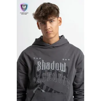 Chlapecká mikina Reporter Young | Chlapecká tmavě šedá mikina s kapucí a potiskem „SHADOW GAMER RAGEQUIT“ - Barva ŠEDÁ, Velikost 170 243-0551B-48-190-1