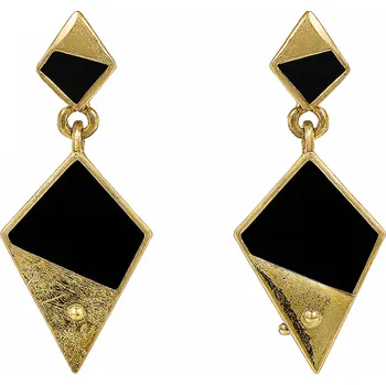 Náušnice Flamenco Mystique Geometrické černo-zlaté náušnice kosočtverec K943CZ - Stylový doplněk pro každou příležitost