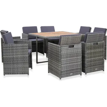 Zahradní sestava vidaXL 9dílný zahradní jídelní set s poduškami polyratan [46377] Barva: antracitová a hnědá
