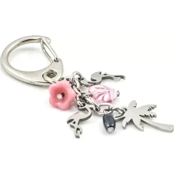 Originální přívěsek na klíče plameňáci s palmou