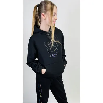 Dívčí mikina Reporter Young | Dívčí černá mikina s kapucí a hologramem "Echoes" - Barva ČERNÁ, Velikost 170 243-0551G-03-100-1