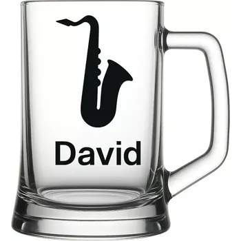 Sklenice Půllitr s pískovaným motivem saxofonu (Půllitr pro sportovce s pískovaným motivem saxofonu)