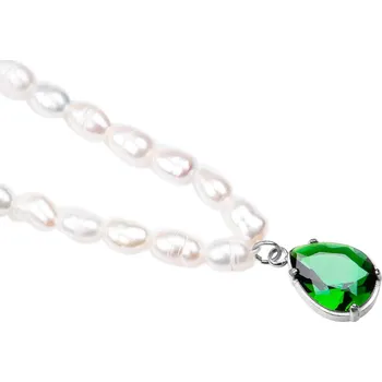 Náhrdelník franco bene Perličkový náhrdelník s přívěskem zeleného kamene - stříbrný | 1362