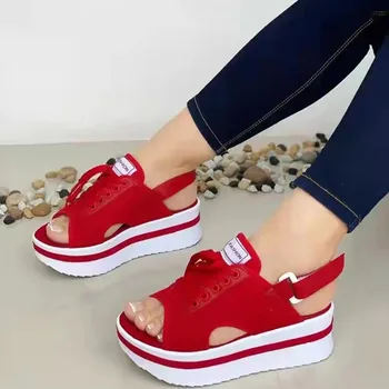 Dámské sandále Dámské sportovní sandály na platformě Barva: Červená, Velikost: 43