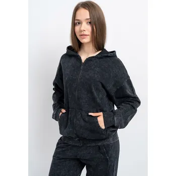 Dívčí mikina Reporter Young | Dívčí černá mikina s kapucí na zip se sepraným efektem - Barva ČERNÁ, Velikost 134/140 243-0555G-29-100-1