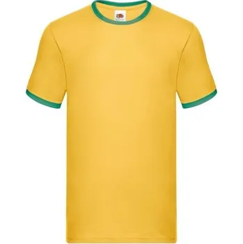 Pánská móda Pánské Tričko Ringer Fruit of the Loom tmavě žluté/zelené XL