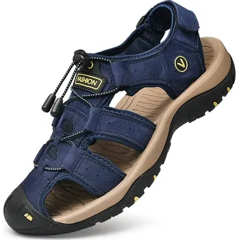 Dámské sandále Pánské kožené sandály na pláž i volný čas Barva: Modrá, Velikost: 46