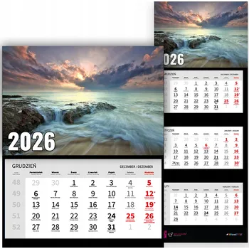 Kalendář Nástěnný Trojdílný Kalendář na Rok 2026 Kancelářský Příroda Vlny Mix Vzorů