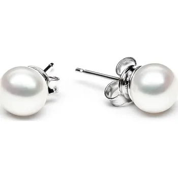 Náušnice ANNA PERLY Náušnice pecky z rhodiovaného stříbra s bílou sladkovodní perlou