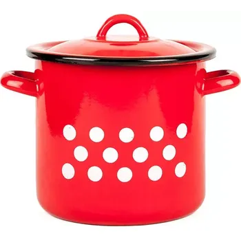 Hrnec Hrnec s pokličkou 10 L červený s puntíky 26.5 cm