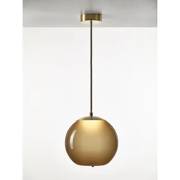 Brokis Designové LED závěsné svítidlo Knot Sfera PC1016 Barva skla: Šedá kouřová - transparentní sklo, Povrchová úprava baldachýnu: Broušená měď lak, Povrch reflektoru: Mosaz