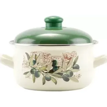 Hrnec Kastrol s poklicí smalt bílý oliva 1,8 L 16 cm (kastrol smaltovaný s pokličkou oliva)