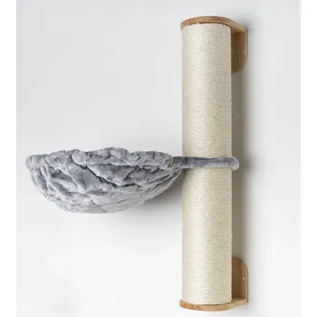 Rhr Šplhací stěna pro kočky – sada nástěnných sisalových sloupků XXL s houpací sítí de Luxe 45Ø (Světle šedá)