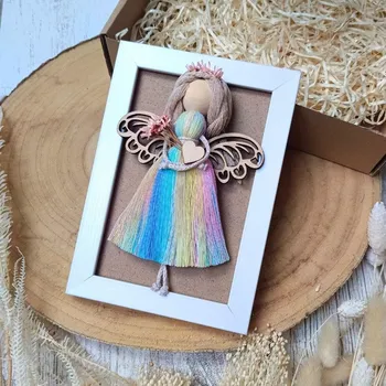 Auura Macramé dekorace - Andělka v rámečku Barva: Světlé dřevo, Varianta: Varianta 5