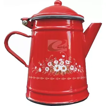 Konvička na mléko Konvice na kávu 1 L s květy (červená smaltovaná konvice na kávu s květy 1 litr)