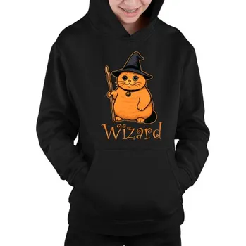 Žertovný předmět Wizard - kočičí čaroděj - dětská mikina s kapucí- Tričkový.cz