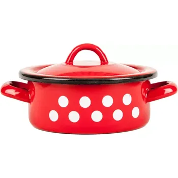 Hrnec Kastrol s poklicí 2 L červený s puntíky (smaltovaný kastrol 2 L červený s bílými puntíky)
