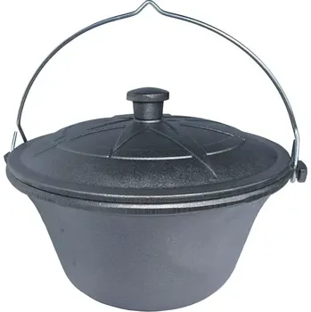 Outdoor vaření Kotlík litinový 7 L s poklicí (7 litrový litinový kotlík s litinovou poklicí - nejen na klasický guláš, ale také na polévky)