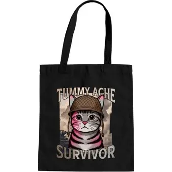 Žertovný předmět Tummy ache survivor - kočičí voják - taška s potiskem- Tričkový.cz