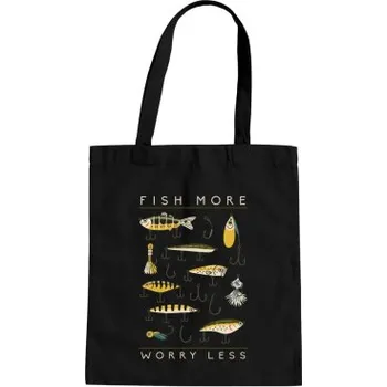 Žertovný předmět Fish more, worry less - taška s potiskem- Tričkový.cz