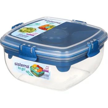 Svačinový box SISTEMA To Go Salad 1,1 l – plastová lunch box / svačinová dóza se dvěma přihrádkami a příbory