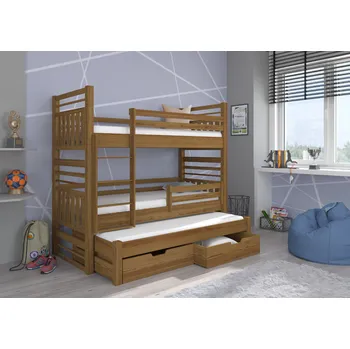 Postel ADRK Rozkládací patrová postel HIPPO, CH-Hip-Oak-208+M-E1904, 200x90 cm s matrací, tmavý dub