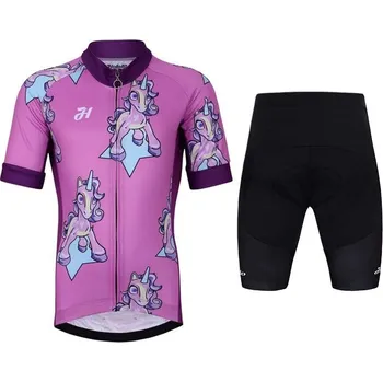 cyklistický dres HOLOKOLO Cyklistický krátký dres a krátké kalhoty - UNICORNS - fialová/černá