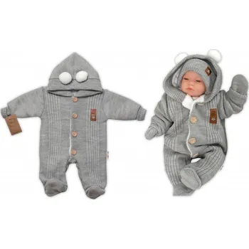 Kojenecká kombinéza Pletená kombinéza/overal LUX STAR s kožíškem - dvouvrstvá, šedá, vel. 74, Velikost koj. oblečení 68 (3-6m)