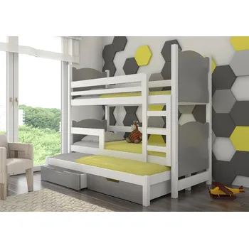 Postel ADRK Rozkládací patrová postel LETICIA, CH-Let-W+GRA-D030, 180x75 cm se zábradlím a matrací, bílá/šedá