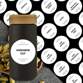 Samolepící etiketa etikety na kořenky kulaté bílé - sada C (35 ks)