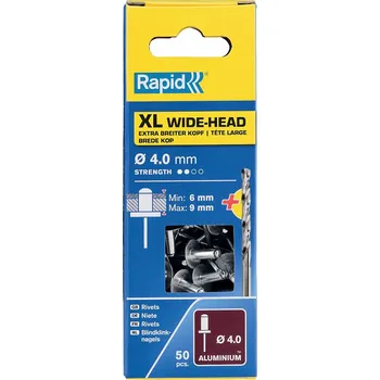 Vrták Nýty hliníkové XL Rapid pr. 4x12 mm, 50ks + vrták, blistr