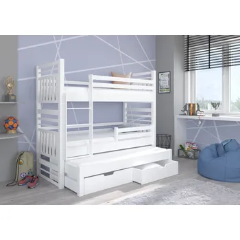 Postel ADRK Rozkládací patrová postel HIPPO, CH-Hip-W-208+M-E1900, 200x90 cm s matrací, bílá
