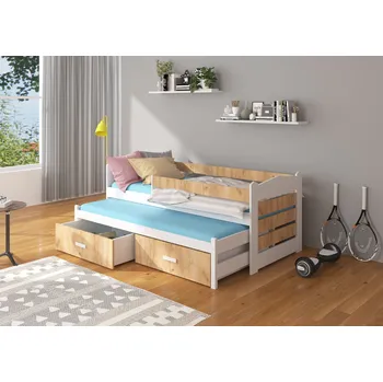 Postel ADRK Rozkládací postel TIARRO, CH-Tia-W+OGOLD-186-E1345, 180x80 cm se zábradlím, bílá/zlatý dub