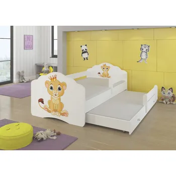 Postel ADRK Rozkládací postel CASIMO II LION, CH-Cas-II-Bar-Lion-E096, 160x80 cm se zábradlím a matrací, bílá/grafika