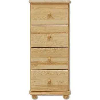 Komoda Max-i Komoda dřevěná KD 112 se 4 zásuvkami | MASIV BOROVICE Zvolte barvu:: bezbarvý lak