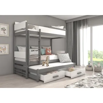 Postel ADRK Rozkládací patrová postel QUEEN, CH-QUE-G-W-M-200, 200x90 cm s matrací, tmavě šedá/bílá