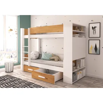 Postel ADRK Patrová postel GARET, CH-Gar-W+ART.-230+M-E200, 200x90 cm s matrací, bílá/dub artisan