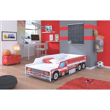 Postel ADRK Postel FIRE TRUCK, CH-Fir-Tru-160-E060, 160x80 cm s matrací, červená