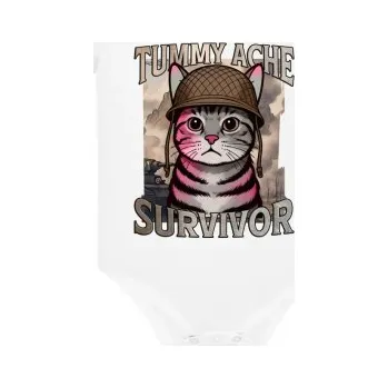 Žertovný předmět Tummy ache survivor - kočičí voják - dětské body s potiskem- Tričkový.cz