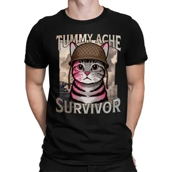 Žertovný předmět Tummy ache survivor - kočičí voják - pánské tričko s potiskem- Tričkový.cz