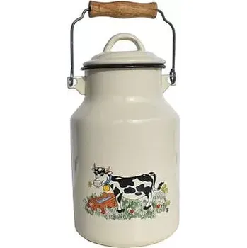 Konvička na mléko Konvička na mléko 4 L potisk Kravička (smaltovaná tradiční retro nádoba na přepravu mléka 4 litry)