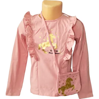 Dívčí tričko LEMON BERET zlatý kůň a kabelka dlouhý rukáv růžové Barva: Růžová, Velikost: 104