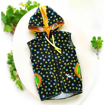 Dětská softshell vesta tlapky na černé Dětská vesta