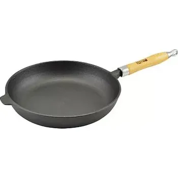 Hrnec Pánev steaková litinová 26 cm (grilovací pánev o průměru 26 cm s pohodlnou dřevěnou rukojetí)